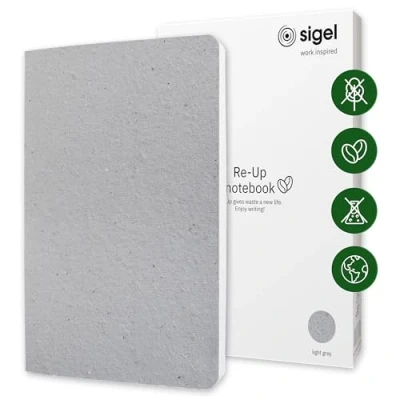 Image of SIGEL RU101 Notebook Re Up, Note Pads, Lined, 100 g/m², Approx. A5, Light Grey, softcover, Pages, Sustainable