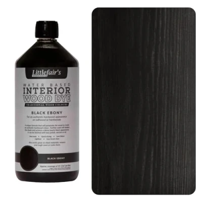 Image of Littlefair&#039;s Wood Stain Water Based 1 LTR Indoor Furniture Light &amp; Dark Finishes Special Non Toxic Eco Friendly Formula for Crafts Colour: Black Ebony