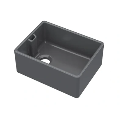 Image of Fireclay Kitchen Single Bowl Belfast Sink with Built In Overflow, 595mm x 455mm 254mm Soft Black
