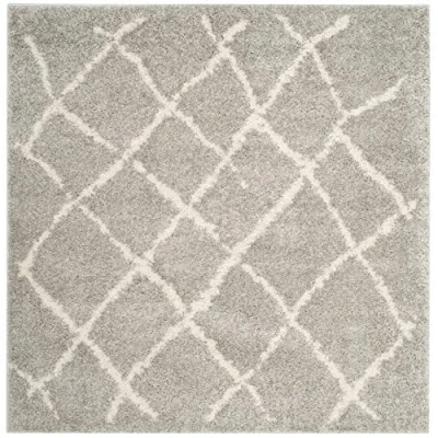 Image of SAFAVIEH Moroccan Shaggy Rug for Living Room, Dining Bedroom Berber Shag Collection, Short Pile, in Light Grey and Cream, 155 X cm