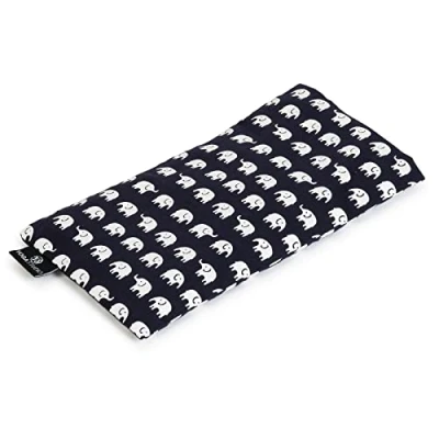 Image of Yoga Studio Organic Eye Pillow 23cm x 12/13cm, Lavender &amp; Linseed Scented for Tired Eyes, and Headaches Elephant Navy Blue