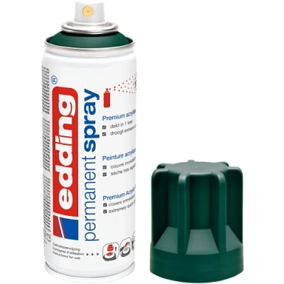Image of edding 5200 permanent spray mossgreen matt 200 ml acrylic paint for painting and decorating glass, metal, wood, ceramic, plastic, canvas aerosol spray,
