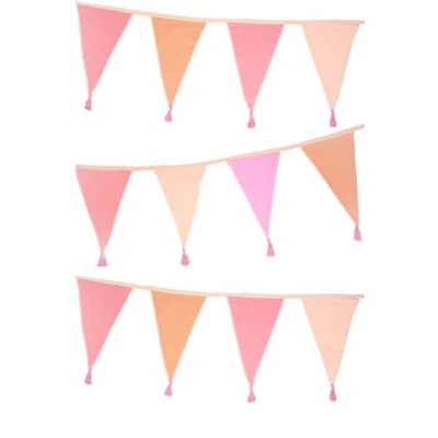 Image of Talking Tables Pink Fabric Bunting with Tassels 3m Triangle Flag Pennant Garland, 100% Cotton, Home Décor for Girls Bedroom, Nursery Accessories, Indoor Outdoor Birthday Party Decorations, Festival