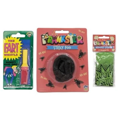 Image of ihoot Whoopee Cushion, Sticky Fake Poo &amp; Fart Whistle 3 in 1 Bundle Party Bag Fillers for Kids, Stocking Kids Prank Kit Boys
