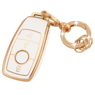 Image of Koaudb Key Cover for Mercedes Benz 3 Buttons Fit A B C E G S SL CLS Class AMG Soft TPU Fob Protector with Bling Ring Car Smart Case (R Bz 3L W)