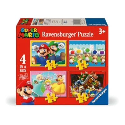 Image of Ravensburger Super Mario Toys and Gifts 4 in a Box Jigsaw Puzzles for Kids Age 3 Years Up 12, 16, 20, 24 piece 2025 Edition