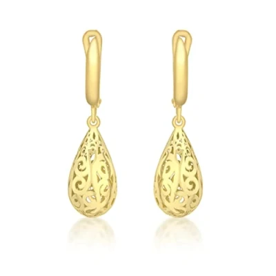 Image of Carissima Gold Women&#039;s 9 ct Yellow Swirl Cut Out Teardrop Earrings