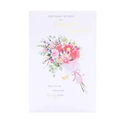 Image of UK Greetings Birthday Card for Someone Special Pink Bouquet Design Thinking of You Range