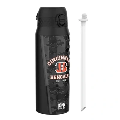 Image of Ion8 NFL Bengals Sports Thermal water Bottle with Removable Straw, 750ml/24oz, Leak proof Vacuum Insulated Drinking Bottle, Easy to Open, Secure Lock, Dishwasher Safe, Flip Cover, Metal