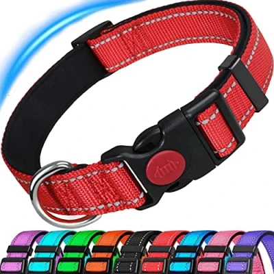 Image of ATETEO Reflective Dog Collar with Safety Locking Buckle and Soft Neoprene Padded, Adjustable Durable Nylon Puppy for Medium large Dogs ,Red,L: 17.7 27.5 inch
