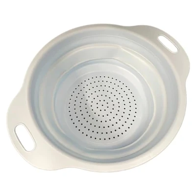 Image of Collapsible Colander Folding Food Drainer Space Saving Silicone Kitchen Essential (Blue)