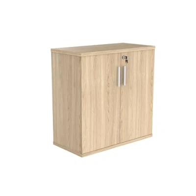 Image of Office Hippo Essentials Heavy Duty Storage Cupboard With Adjustable Shelving, Featuring 2 Lockable Doors, Suitable For Commercial Office, Home And Classroom, Canadian Oak, 40D x 80W 81.6Hcm