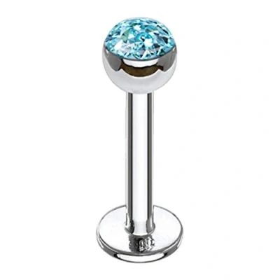 Image of The Goldmine 4mm Turquoise Crystal Top Ball Labret/Monroe/Madonna Piercing 316L Surgical Stainless Steel 16GA(1.2mm) 5/16&quot;(8mm) bar FREE UK Delivery