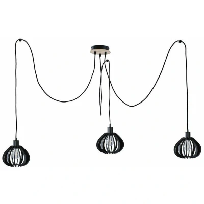Image of Nicoleta Cluster Pendant Ceiling Light Black And Natural, 3x E27