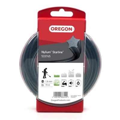 Image of Oregon Nylium Star Shaped Strimmer Line Wire for Grass Trimmers and Brushcutters, Five Cutting Edges Clean Finish, Professional Grade Heavy Duty Nylon, Fits Petrol Strimmers, 1.6mm 15m (‎533745)