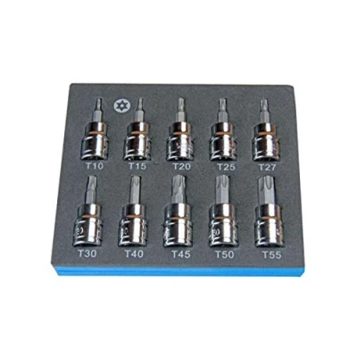 Image of US Pro Bergen 10Pc 3/8 Drive 48mm Long S2 Tamper Proof Torx Bit Socket Set T10 T55