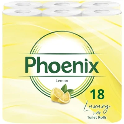Image of Phoenix Soft Luxury Toilet Rolls Bulk Buy Lemon Fragranced Paper Quilted White 3 Ply Pack of 18 Tissue (9 x 2 Packs) 150 Sheets per roll (2,700 Sheets)