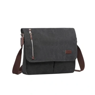Image of Kono Canvas Messenger Shoulder Bags for Men 13.5 inch Unisex Casual Cross Body Bag Travel School Work Hiking (A Black)