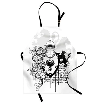 Image of ABAKUHAUS Medieval Apron, Knight, Unisex Kitchen Bib Apron with Adjustable Neck for Cooking Baking Gardening, Black White