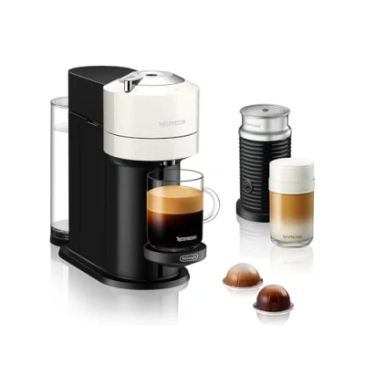 Image of NESPRESSO by De&#039;Longhi Vertuo Next ENV120.WAE Coffee Machine &amp; Aeroccino Milk Frother Black White, White,Black
