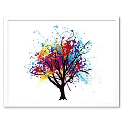 Image of Wee Blue Coo Painting Illustration Abstract Colourful Tree Splash Art Print Framed Poster Wall Decor 12X16 Inch