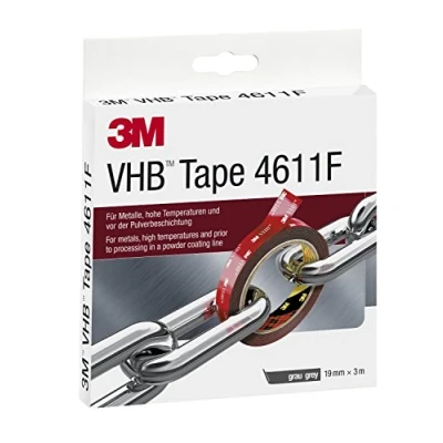 Image of 3M VHB 4611 Double Sided Adhesive Tape Designed to create durable and reliable bonds for high temperatures multi material bonding 19 mm x 3 m, Thickness 1.1 mm, Grey (1 Roll)