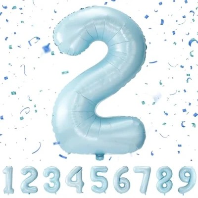 Image of Number Balloons 2,Baby Blue 2 Balloon 40 Inch Giant Helium Foil for Boys Girls Party Decor Birthday Anniversary Graduation Decorations Supplies