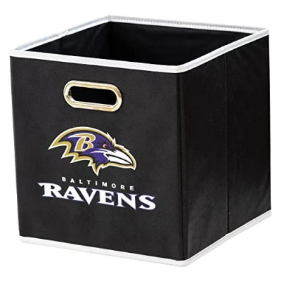 Image of Franklin Sports NFL Baltimore Ravens Collapsible Storage Bin Folding Cube Container Fits Organizers Fabric Team Cubes One Size, 11&quot; x