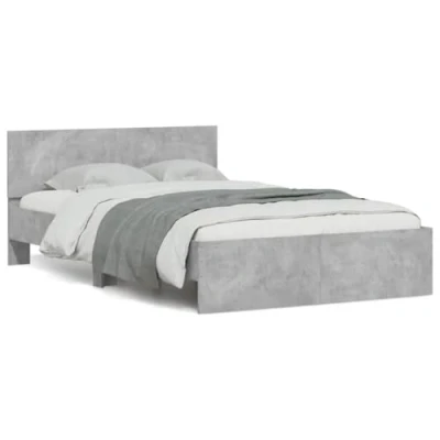 Image of vidaXL Bed Frame with LED Base &amp; Headboard Concrete Grey, Engineered Wood, Plywood Slats, 140x190 cm, Bedroom Furniture