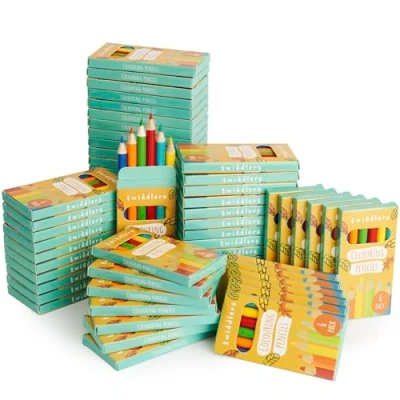 Image of THE TWIDDLERS 120 Boxes of Mini Colouring Pencils 6 Per Box, 720 Total Easy Grip Round Barrell, 9cm Length, Multipack Bulk Party Bag Fillers for Kids Birthdays, Classroom Prizes