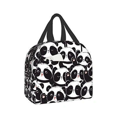 Image of Panda Lunch Bag Insulated Black and White Box For Kids Girls Boys Portable Cooler Teto Bags Work School Picnic