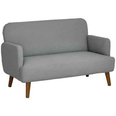Image of HOMCOM 2 Seater Sofa, Small Sofa Couch with 21cm Thick Padding and Wood Legs, Modern Velvet Feel Fabric Loveseat for Living Room, Bedroom, Home Office, Grey