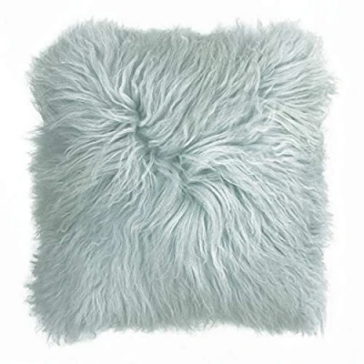 Image of Riva Paoletti Mongolian Cushion Cover Blue Blushed 100% Natural Sheepskin Fur Fabric Luxurious Suede Feel Reverse Wool 40 x 40cm (16&quot; 16&quot; inches) Designed in the UK