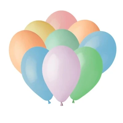 Image of Macaron Yellow, Aquamarine, Peach, Baby Blue, Pink, Mint Green &amp; Lilac Assorted Latex Balloons 23cm / 9 in Pack of 30