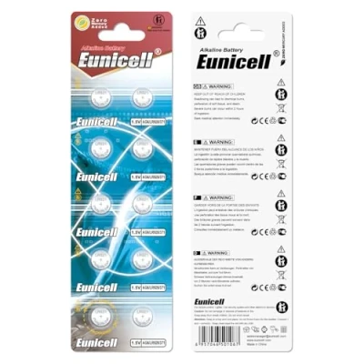 Image of 10 x Eunicell AG6 1.5v Alkaline Button Cell Batteries in Separate Blister Packaging LR69 LR921 SR921W 370 371