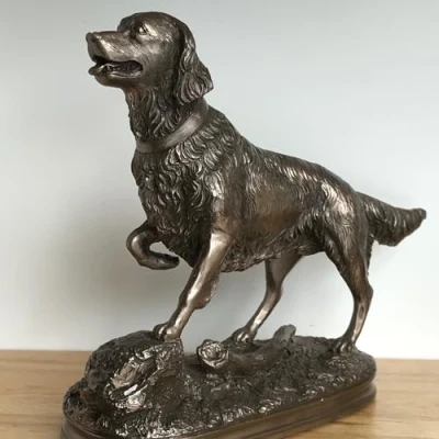 Image of Animal Crackers Retriever on base figurine sculpted in cold cast bronze, quality heavy weight dog lover gift or collectable, boxed