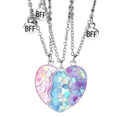 Image of ZORQ BFF Necklace for 3, Magnetic Matching Heart Necklace, Best Friend 3 Girls Pendant Necklaces Sister
