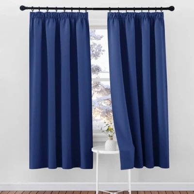 Image of PONY DANCE Blackout Thermal Curtains 72 Drop Blue Draperies Room Darkening Pencil Pleat Energy Saving Window Treatment Curtain Drapes for Bedroom, 2 Panels, W46 X L72