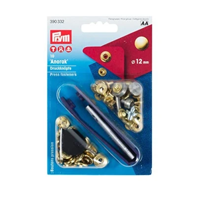 Image of Meike Optics Prym 390332 Non sew Fasteners Anorak Brass 12 mm Gold col, metal, Goldfarbig