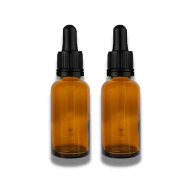 Image of Three 20ml Amber Brown Glass Bottles with Dropper Pipette