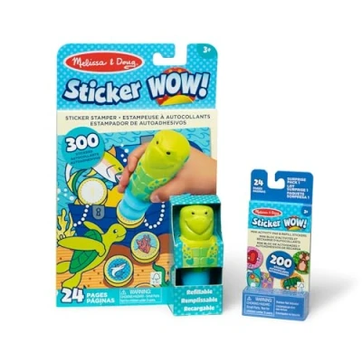 Image of Melissa &amp; Doug Sticker WOW Sea Turtle Bundle: 24 Page Activity Pad, Stamper, 500 Stickers, Arts and Crafts Fidget Toy Collectible Character