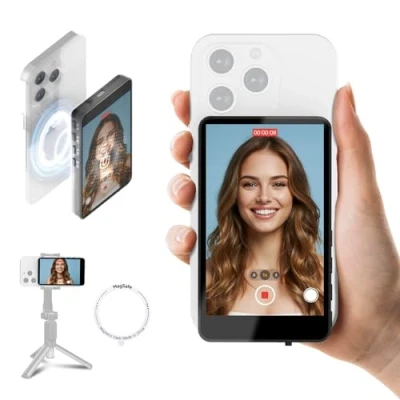 Image of SYNCO XView Vlog Selfie Monitor Screen for iPhone &amp; Android, Magnetic Wireless Rear Camera Phone with 500M Range, 3H Battery, Built in Speaker YouTube TikTok Live Streaming (Black)