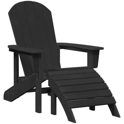 Image of vidaXL Adirondack Chair with Footrest Black HDPE