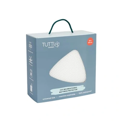 Image of Tutti Bambini Premium Cot Mattress Protector, Breathable 100% Waterproof Bed Polyester Compatible with Cots (60 x 120 cm)