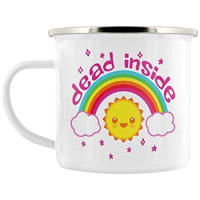 Image of Grindstore Dead Inside White Enamel Mug 11x7.5cm