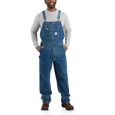 Image of Carhartt Mens Loose Fit High Back Denim Bib Overalls Navy Cotton Size 38 Short