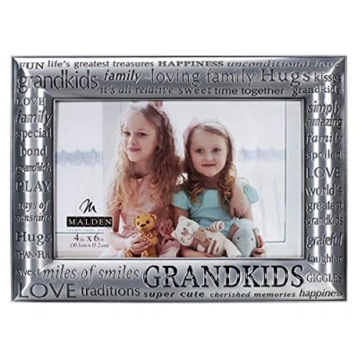 Image of Malden International Designs Modern Pewter Metal Diecast Grandkids Expressions Picture Frame, 4x6, Silver