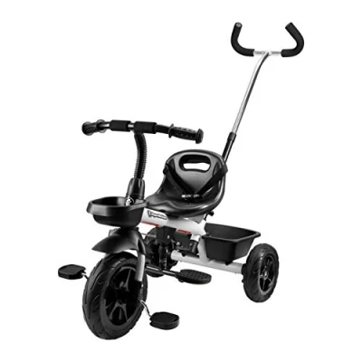 Image of HyperMotion Kids Tricycle with Parent Push Handle, Lightweight Baby Balance Bike for Children, Steering Toddler Trike, Grey