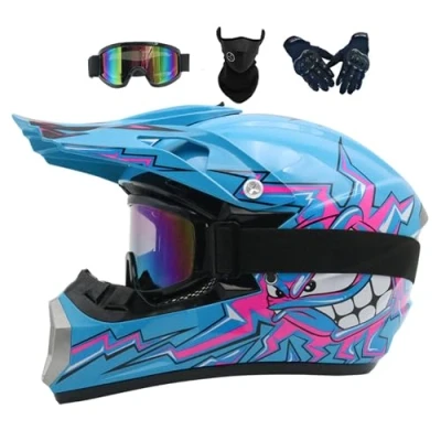 Image of Motocross Helmets Kids, Adult Youth Offroad Street Dirt Bike Helmet, Motorbike MX Helmet ATV BMX Downhill Quad Full Face Motorcycle Crash With Goggles Gloves(Color:Blue,Size:S(