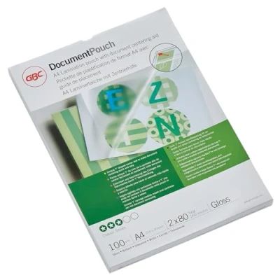 Image of GBC IB585036 A4 2x80 Micron Gloss Laminating Pouches, Pack of 100